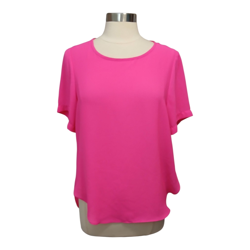 Sugarlips | Neon Pink Tulip Hem Shortsleeve Blouse Size Large
